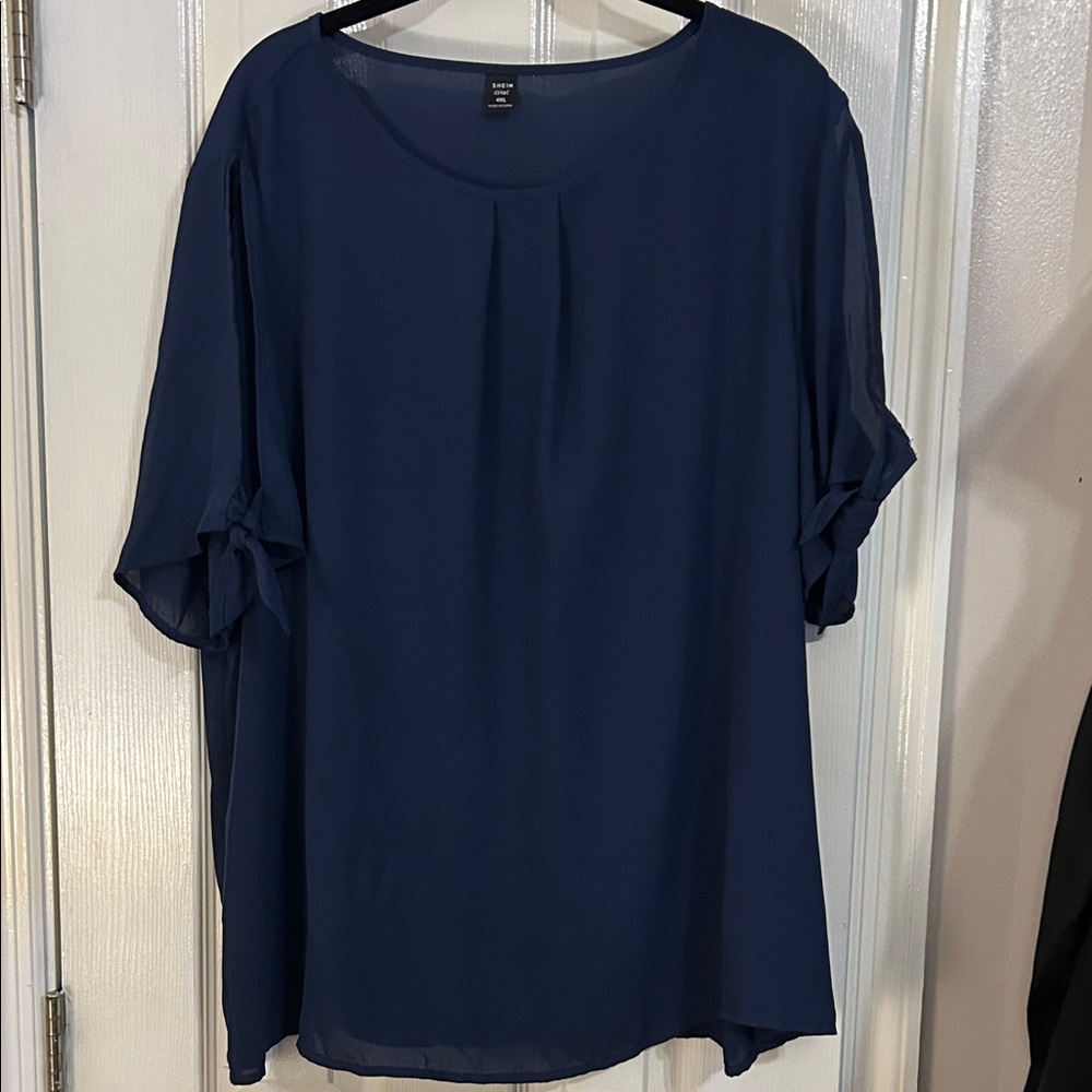 SHEIN Deep Blue Blouse with Tie Sleeves